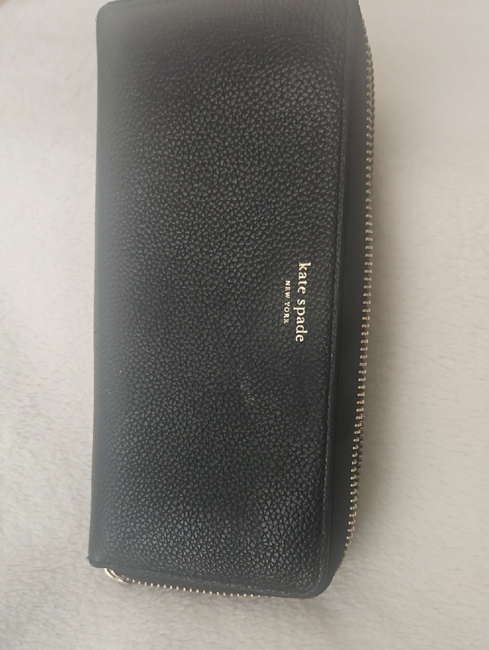 kate spade Black Pebbled Leather Zip Wallet with Gold Hardware
